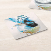 Blue Wren Watercolor Happy Birthday Wrens Aqua Rechteckiger Pappuntersetzer (angewinkelt)