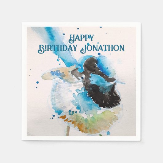 Blue Wren Watercolor Happy Birthday Wrens Aqua Serviette (Vorderseite)