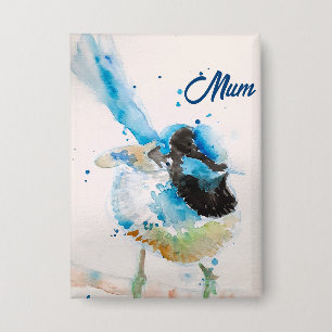Blue Wren Wrens Watercolor Baby Blue Australian Button