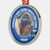 Blue Wrestling Team Photo Wrestler Christmas Ornament Aus Metall (Links)