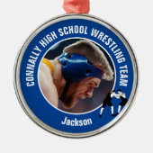 Blue Wrestling Team Photo Wrestler Christmas Ornament Aus Metall (Vorne)