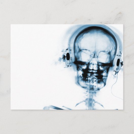 Blue X-Ray Vision Music Skeleton Skull Postkarte (Vorderseite)