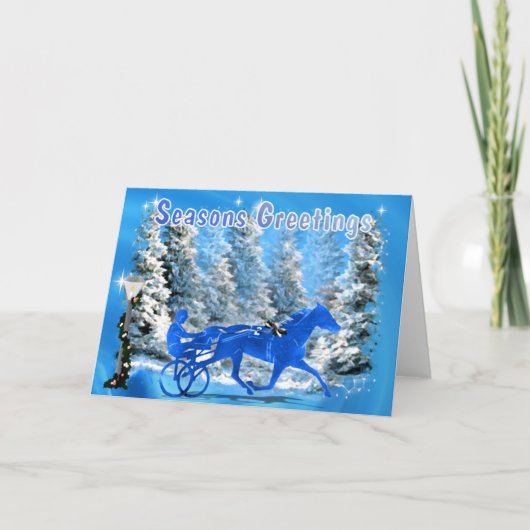 Blue Xmas Harness Horse Feiertagskarte (Vorderseite)