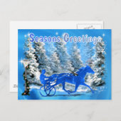 Blue Xmas Harness Horse Feiertagspostkarte (Vorne/Hinten)