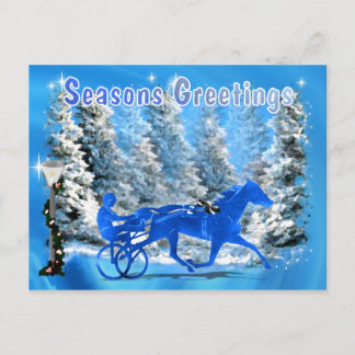 Blue Xmas Harness Horse Feiertagspostkarte