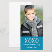 Blue XOXO Valentine Fotokarte Feiertagskarte (Vorne/Hinten)