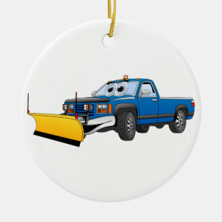 Blue Y Pick Up Snow Plough Cartoon Keramikornament