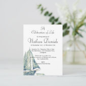 Blue Yacht Celebration of Life Card Einladung (Stehend Vorderseite)