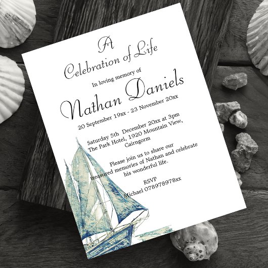 Blue Yacht Celebration of Life Card Einladung