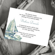Blue Yacht Funerity Announcement Card