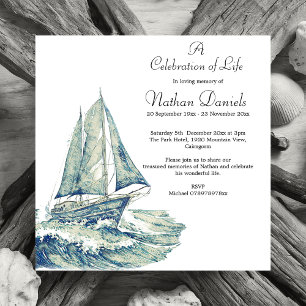 Blue Yacht Funerity Announcement Card Einladung