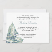 Blue Yacht Funerity Announcement Card Einladung (Vorderseite)
