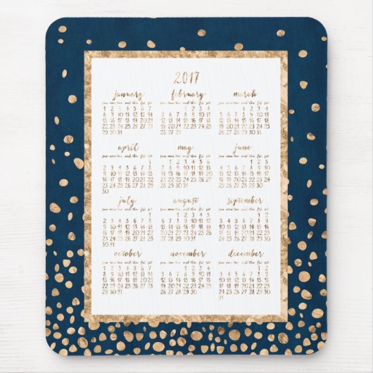 Blue Yearly 2017 Calendar Mouse Pads Gold Confetti Mousepad (Vorne)