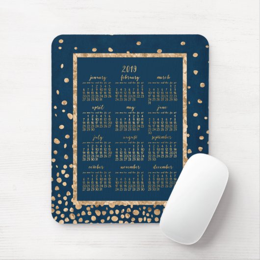 Blue Yearly Calendar 2019 Mouse Pads Gold Confetti Mousepad (Mit Mouse)