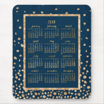 Blue Yearly Calendar 2019 Mouse Pads Gold Confetti
