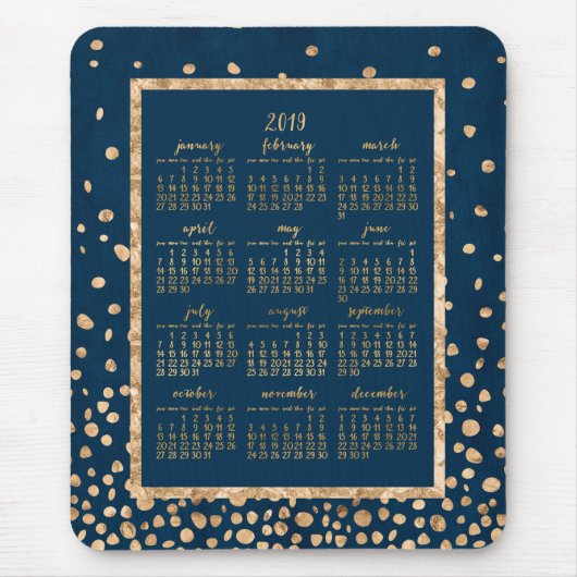 Blue Yearly Calendar 2019 Mouse Pads Gold Confetti Mousepad (Vorne)