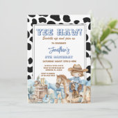 Blue Yee haw! Western Cowboy 5th Rodeo Birthday Einladung (Stehend Vorderseite)