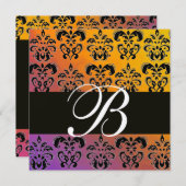 BLUE YELLOM LILA BLACK DAMASK MONOGRAM Champagner Einladung (Vorne/Hinten)