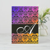 BLUE YELLOS LILA BLACK DAMASK MONOGRAM, weiß Einladung (Stehend Vorderseite)