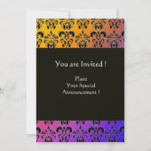 BLUE YELLOS LILA BLACK DAMASK MONOGRAM, weiß Einladung (Rückseite)