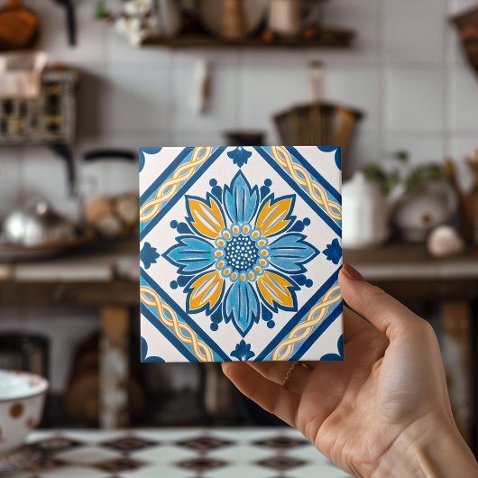Blue Yellow Azulejo Mediterranes Floral Zuhause De Fliese