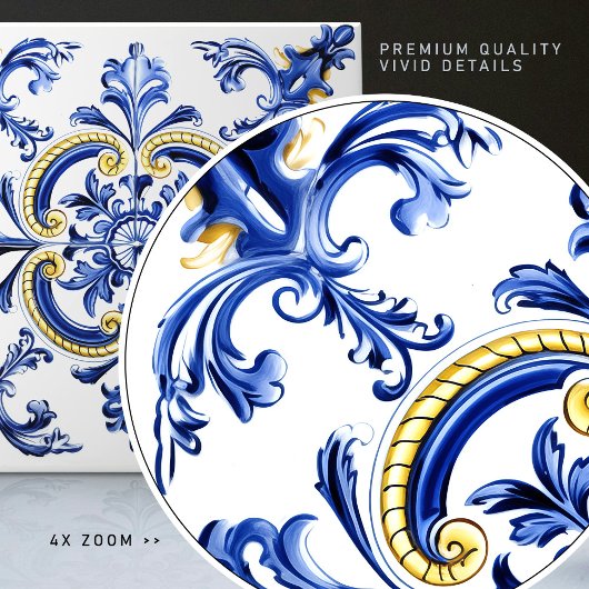 Blue & Yellow Azulejo Talavera Ceramic Tile Fliese