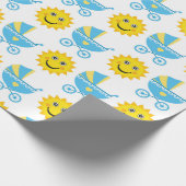 BLUE & YELLOW BABY CARRIAGE & YELLOW SUN GESCHENKPAPIER (Ecke)
