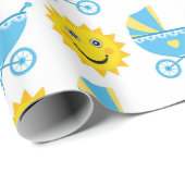 BLUE & YELLOW BABY CARRIAGE & YELLOW SUN GESCHENKPAPIER (Rolleneckpunkt)