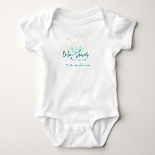 Blue yellow baby shower name date animal ear cute  baby strampler (Vorderseite)