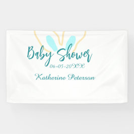 Blue yellow baby shower name date animal ear cute  banner