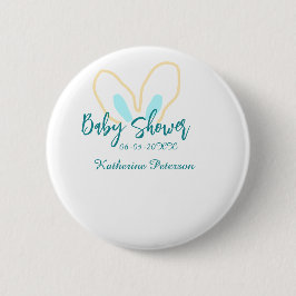 Blue yellow baby shower name date animal ear cute  button