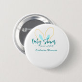 Blue yellow baby shower name date animal ear cute  button (Vorne & Hinten)