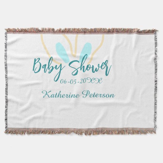 Blue yellow baby shower name date animal ear cute decke (Vorderseite)