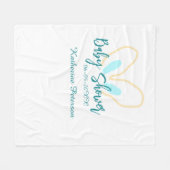 Blue yellow baby shower name date animal ear cute fleecedecke (Vorderseite (Horizontal))