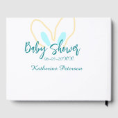Blue yellow baby shower name date animal ear cute gästebuch (Rückseite)