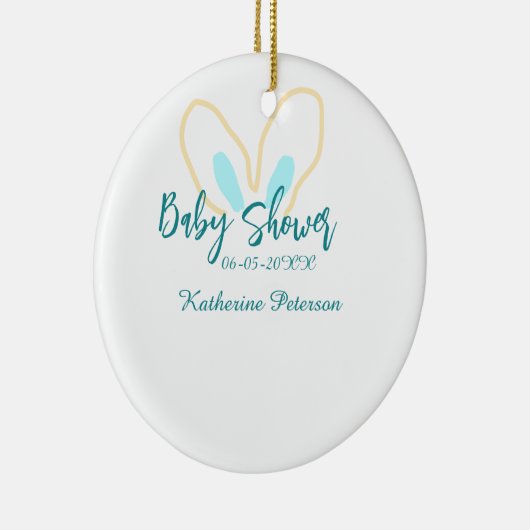 Blue yellow baby shower name date animal ear cute  keramik ornament (Rechts)