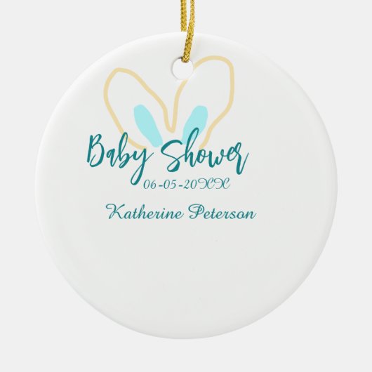 Blue yellow baby shower name date animal ear cute  keramik ornament (Vorne)