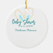Blue yellow baby shower name date animal ear cute keramik ornament (Hinten)