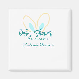 Blue yellow baby shower name date animal ear cute  magnet