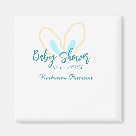 Blue yellow baby shower name date animal ear cute magnet (Vorne)