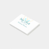 Blue yellow baby shower name date animal ear cute post-it klebezettel (angewinkelt)