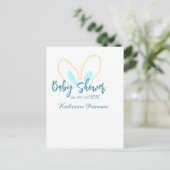 Blue yellow baby shower name date animal ear cute  postkarte (Stehend Vorderseite)