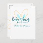 Blue yellow baby shower name date animal ear cute  postkarte (Vorne/Hinten)