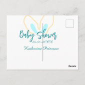 Blue yellow baby shower name date animal ear cute postkarte (Rückseite)
