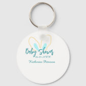 Blue yellow baby shower name date animal ear cute schlüsselanhänger (Rückseite)