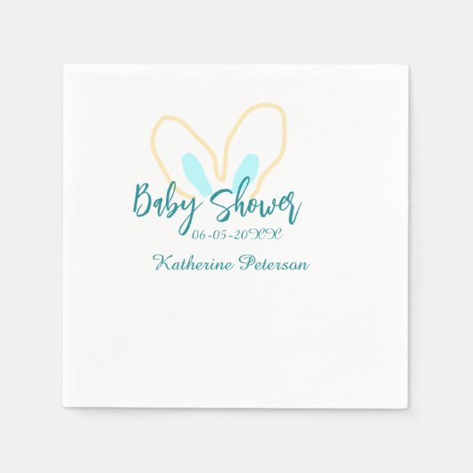 Blue yellow baby shower name date animal ear cute serviette (Vorderseite)