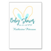 Blue yellow baby shower name date animal ear cute tischnummer (Rückseite)