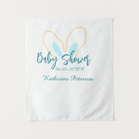 Blue yellow baby shower name date animal ear cute wandteppich (Vorderseite)