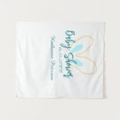 Blue yellow baby shower name date animal ear cute wandteppich (Vorderseite (Horizontal))