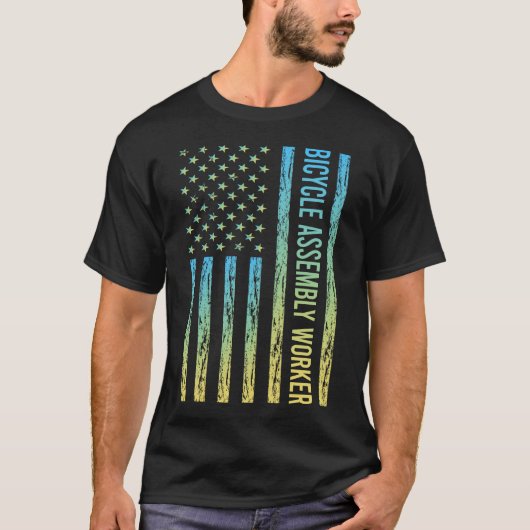 Blue Yellow Bicycle Assembly Worker T-Shirt (Vorderseite)